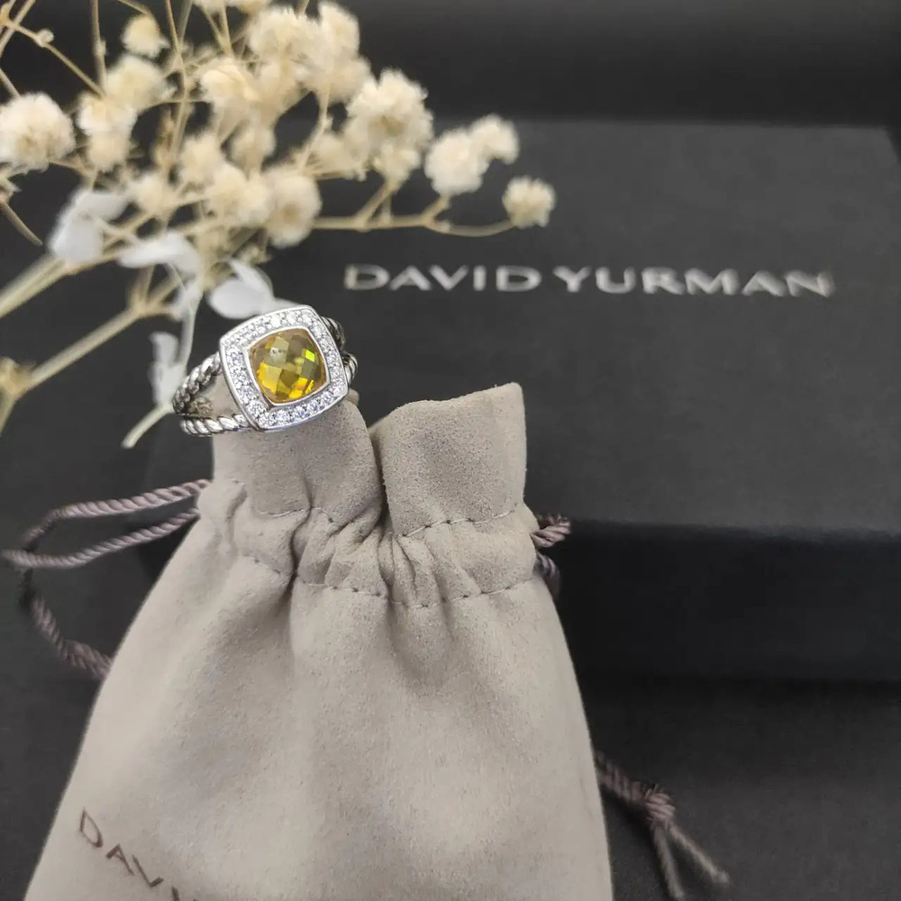 David Yurman square diamond ring with yellow diamond